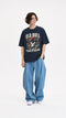 HUGFAB unisex navy oversized graphic t-shirt with Old Bull Power of Nature front print, styled with baggy jeans for streetwear fashion