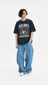 HUGFAB unisex navy oversized graphic t-shirt with Old Bull Power of Nature front print, styled with baggy jeans for streetwear fashion