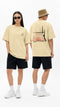 HUGFAB unisex pastel yellow oversized love graphic t-shirt with minimal front chest print and detailed back artwork, styled for streetwear fashion