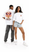 HUGFAB unisex white oversized South Born graphic t-shirt with colorful back print and front chest design, styled for streetwear fashion